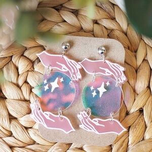 2/$30🌵 Fortune Teller Crystal Ball Earrings Witchy Boho Iridescent Acrylic NEW